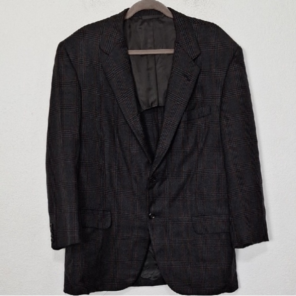 Oxxford Clothes Men's Black Plaid Lambswool Cashmere Blend Blazer Jacket Size 44